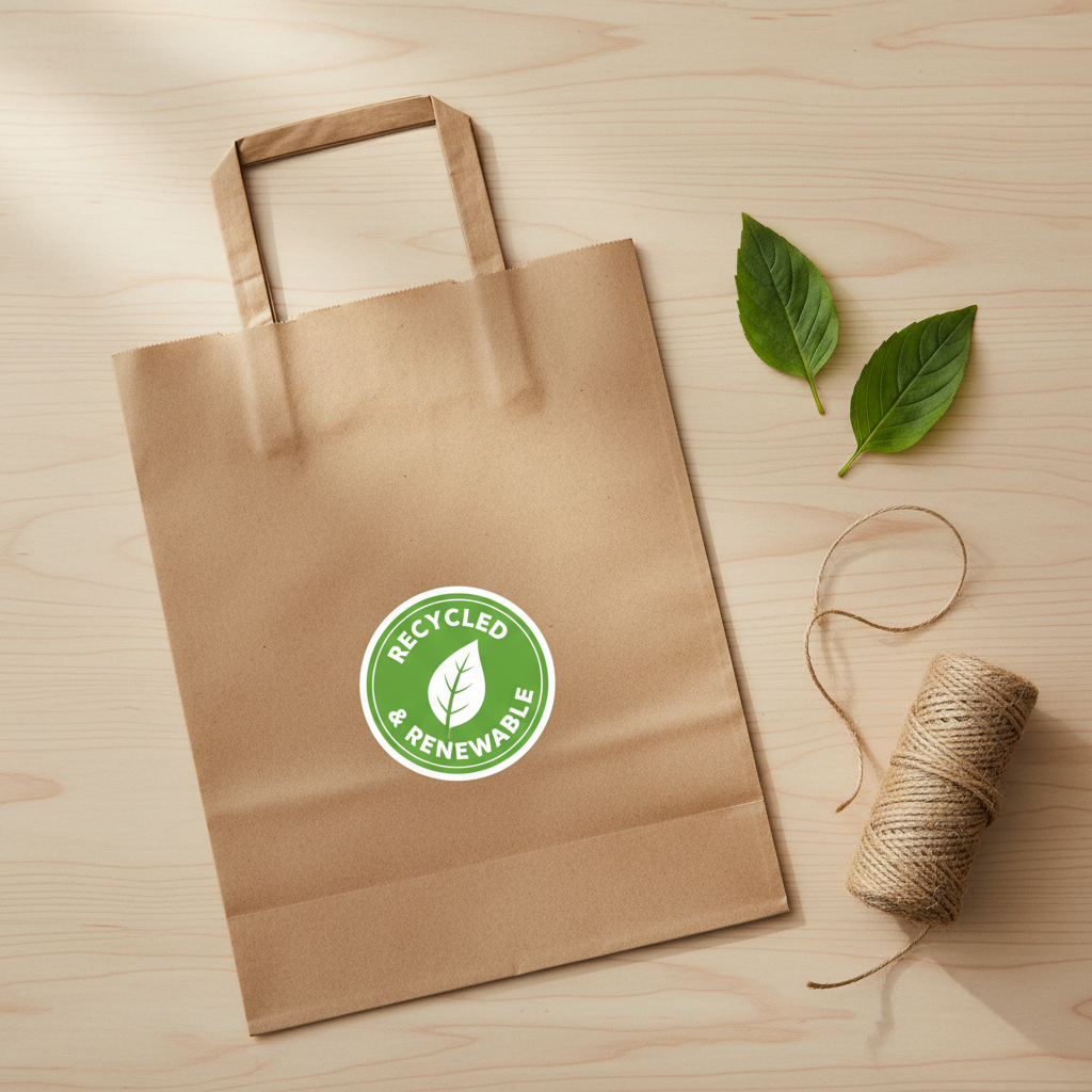 Ruskeat paperikassit Brown kraft paper bag with flat handles - flat lay