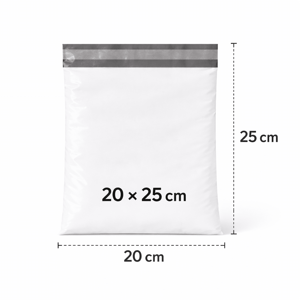Kierrätetyt postituspussit Kierrätetty postituspussi valkoinen läpinäkymätön kierrätetystä LDPE-muovista 20x25 cm koko ja itseliimautuva sulkija