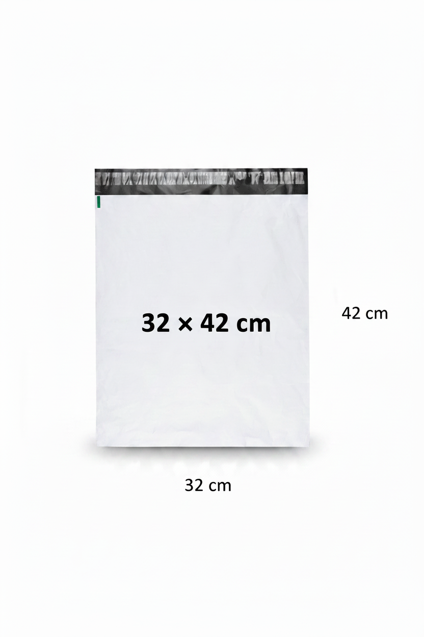 Postituspussit 8 kokoa Kierrätetty LDPE postituspussi edullinen postituspussi Realistic white LDPE mailer L 32×42 cm with dimensions
