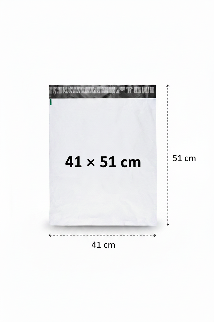 Postituspussit 8 kokoa Kierrätetty LDPE postituspussi  edullinen postituspussi Realistic white LDPE mailer XL 41×51 cm with dimensions