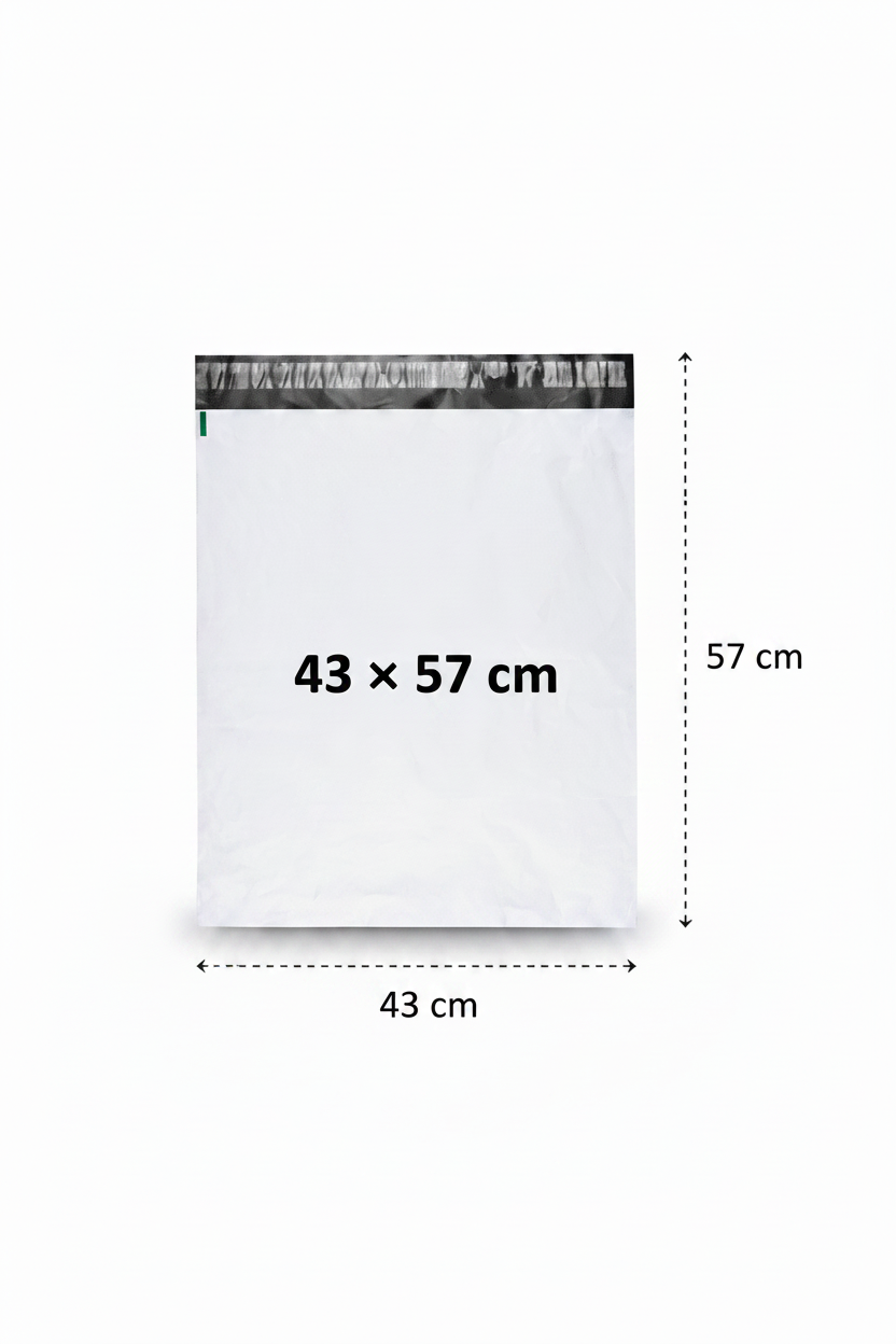 Postituspussit 8 kokoa Postituspussit 2 koon Kierrätetty LDPE postituspussi  edullinen postituspussi Realistic white LDPE mailer XXL 43×57 cm with dimensions