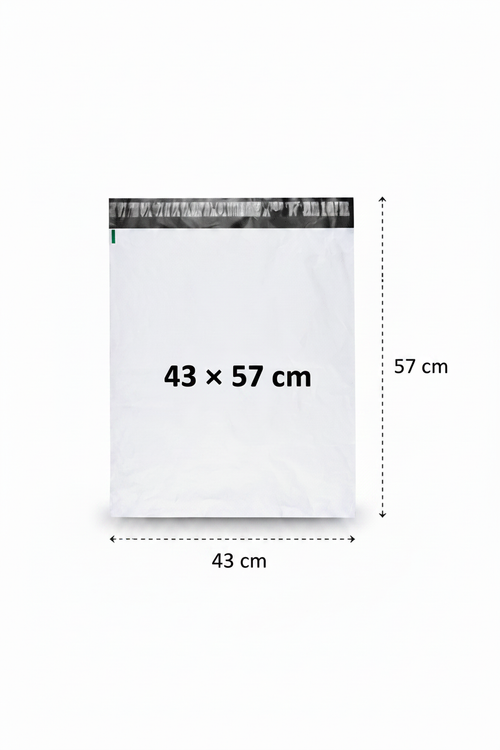 Postituspussit 8 kokoa Postituspussit 2 koon Kierrätetty LDPE postituspussi  edullinen postituspussi Realistic white LDPE mailer XXL 43×57 cm with dimensions